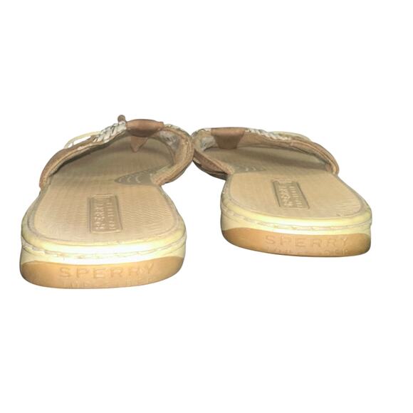 Sperry Tan Woven Leather Thong Flip Flop Sandals Size 9 Comfort Casual Beach - Picture 6 of 9